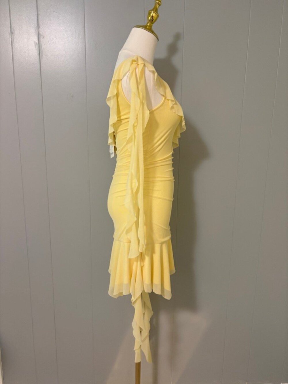 Peppermayo Shona Mini Dress Yellow US 4 Small Ruffle Asymmetric Butter Yellow - Picture 8 of 16